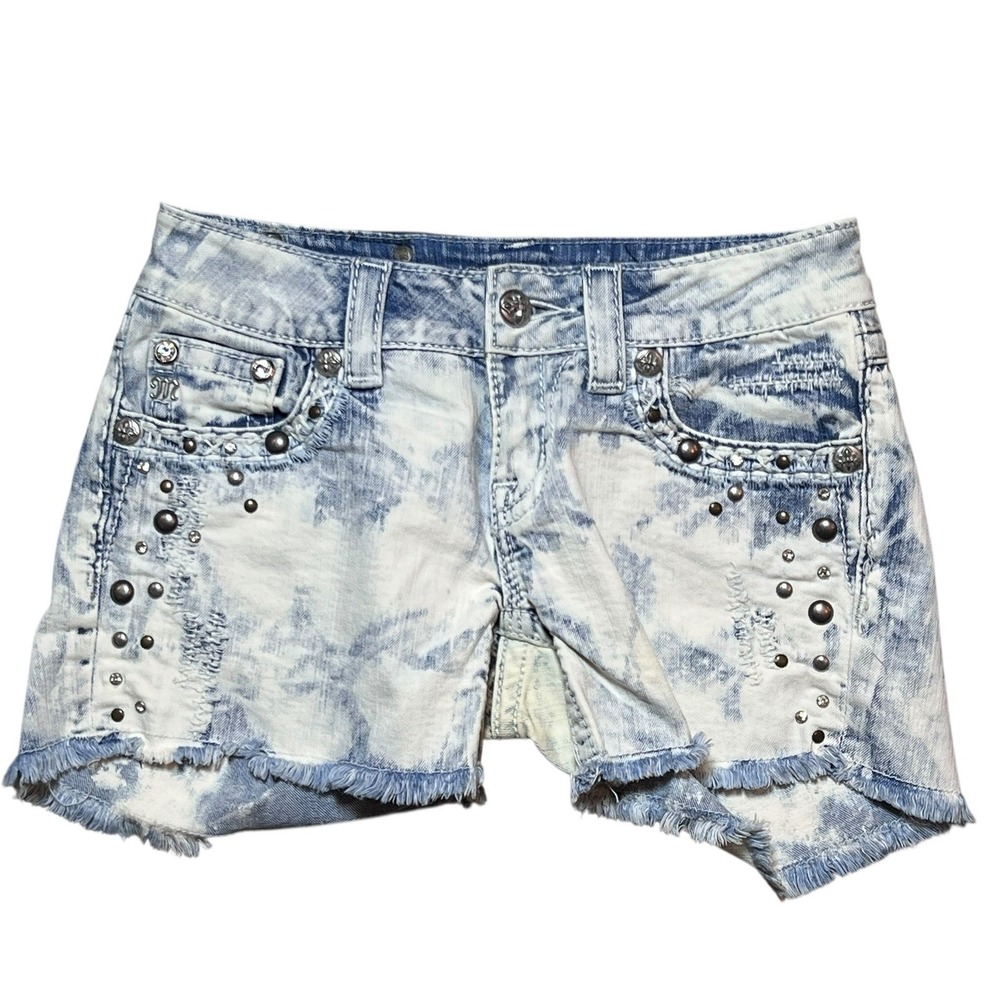 Miss Me Womens Size 25 Distressed Studded Bling Denim Shorts 90s Acid Wash Party